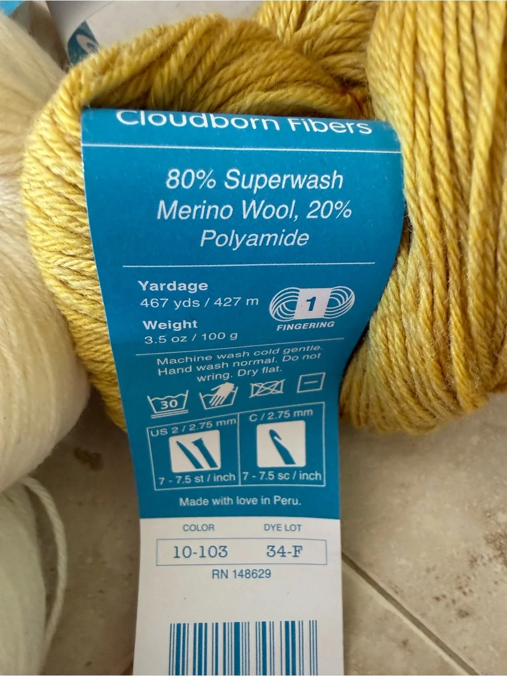 Cloudborn Fibers Merino Superwash Sock Twist Yarn - Ecru & Maize Heather